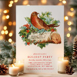 Vintage Christmas Bird Holly Retro Holiday Party Invitation<br><div class="desc">Vintage Christmas Bird Holly Retro Holiday Party Invitation. This beautiful design features a victorian bird perched on a log. Personalise this custom holiday design with your own party details. Perfect for a family Christmas dinner or for a Corporate holiday party!</div>