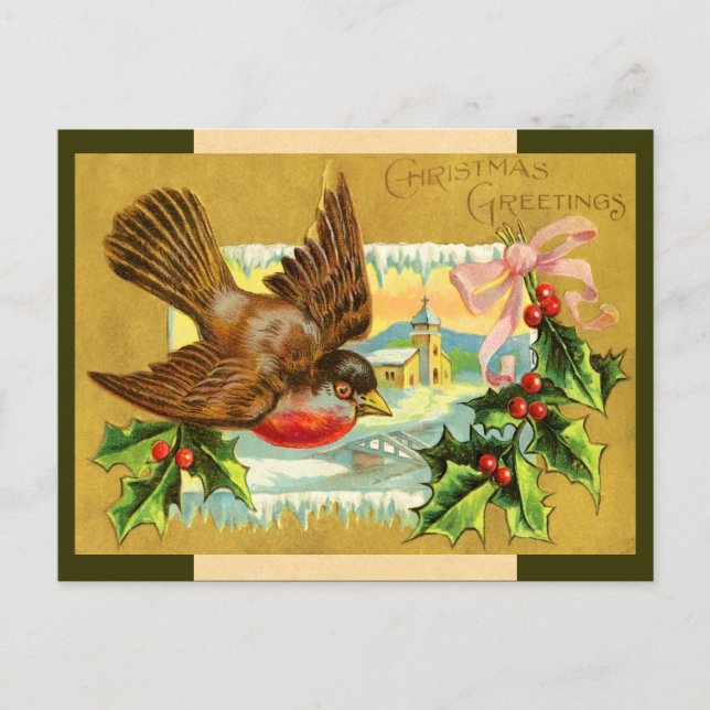 Vintage Christmas Bird Postcard (Front)