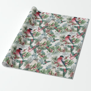 Vintage Christmas Birds and pines floral pattern Wrapping Paper