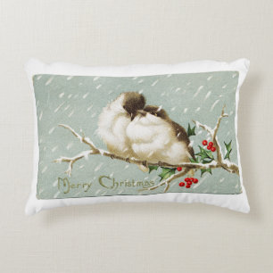 Vintage Christmas Birds Decorative Cushion