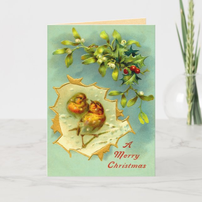 Vintage Christmas Birds Holiday Card (Front)