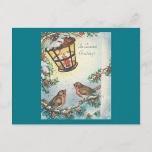 Vintage Christmas Birds Holiday Postcard