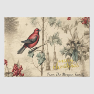 Vintage Christmas Birds Holly Berry Tissue Paper