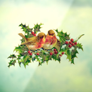 Vintage Christmas Birds Holly Faux Gold Window Cling