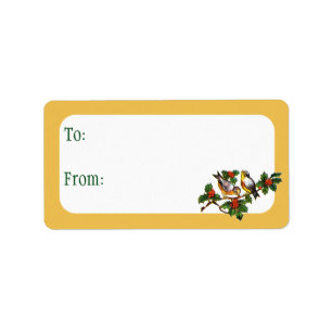 Vintage Christmas Birds & Holly Label