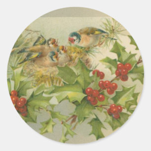 Vintage Christmas Birds Nest Classic Round Sticker