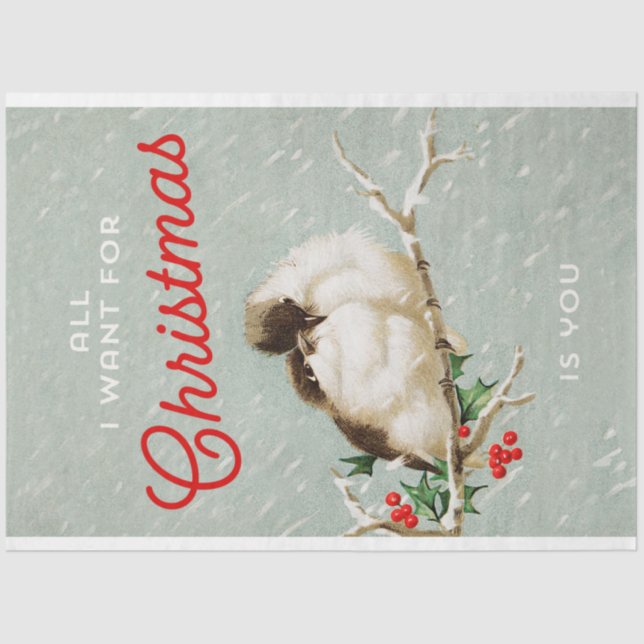 Vintage Christmas Birds on Branch Tissue Paper (Front)