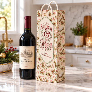 Vintage Christmas Birds Personalised Wine Gift Bag