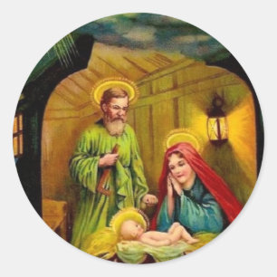 Vintage Christmas Birth of Jesus Classic Round Sticker