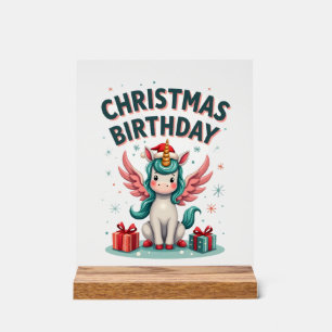Vintage Christmas Birthday Girl Unicorn Cute Holid Acrylic Sign