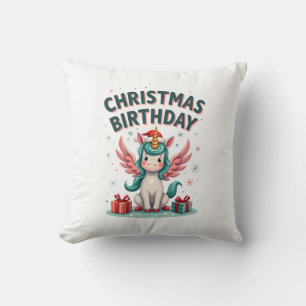 Vintage Christmas Birthday Girl Unicorn Cute Holid Cushion
