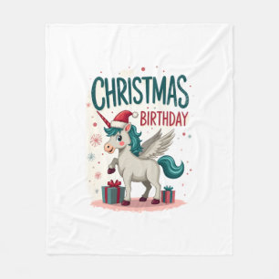 Vintage Christmas Birthday Girl Unicorn Cute Holid Fleece Blanket