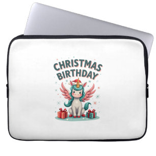 Vintage Christmas Birthday Girl Unicorn Cute Holid Laptop Sleeve