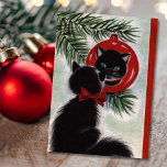 Vintage Christmas Black Cat Looking At Ornament Holiday Card<br><div class="desc">Vintage Christmas Black Cat Looking At Reflection In Ornament.</div>