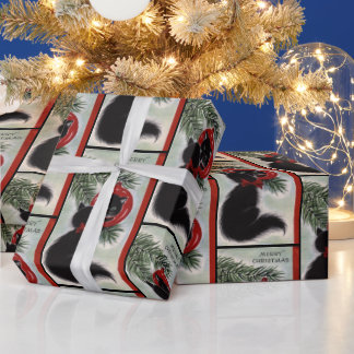 Vintage Christmas Black Cat Looking At Ornament Wrapping Paper