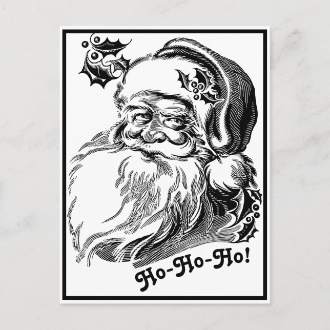 Vintage Christmas Black White Santa Claus Face Postcard (Front)