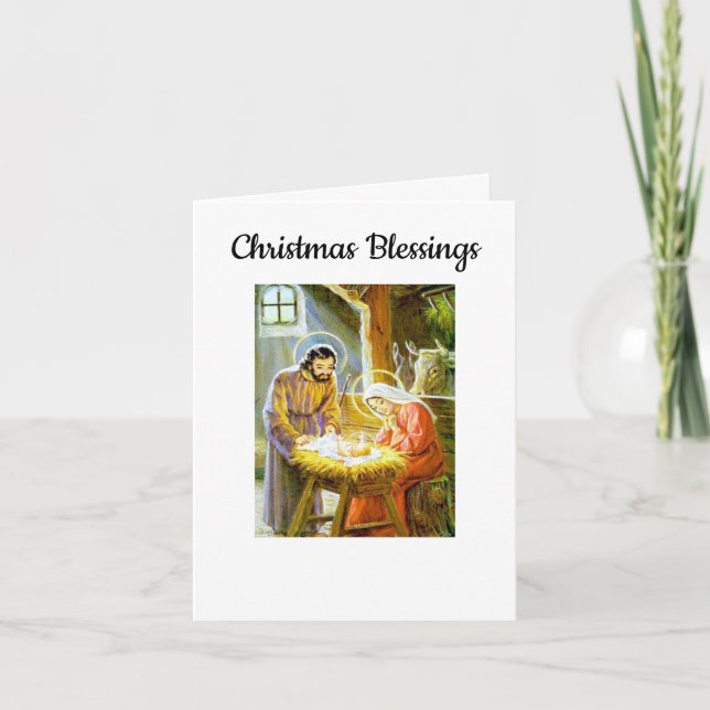 Vintage Christmas Blessings Holiday Card (Front)