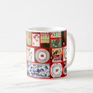 Vintage Christmas Block Advent Calendar Grid Art Coffee Mug