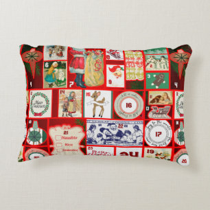 Vintage Christmas Block Advent Calendar Grid Art Decorative Cushion