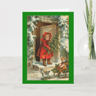 Vintage Christmas Blonde Girl Greeting Card