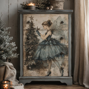 Vintage Christmas Blue Fairy Floral Decoupage Tissue Paper
