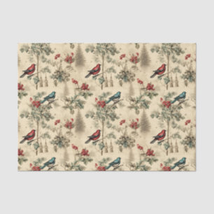 Vintage Christmas Blue Jay Red Mockingbird Tissue Paper