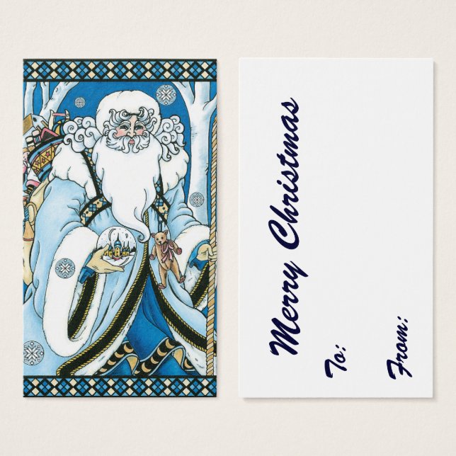 Vintage Christmas, Blue Santa Claus with Snowglobe (Front & Back)