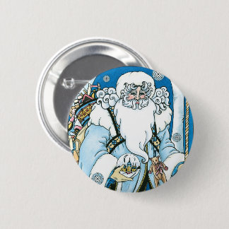 Vintage Christmas, Blue Santa Claus with Snowglobe 6 Cm Round Badge