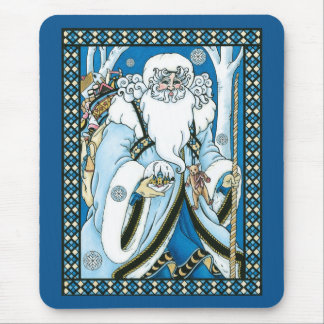 Vintage Christmas, Blue Santa Claus with Snowglobe Mouse Mat