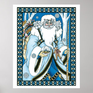 Vintage Christmas, Blue Santa Claus with Snowglobe Poster