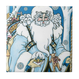 Vintage Christmas, Blue Santa Claus with Snowglobe Tile