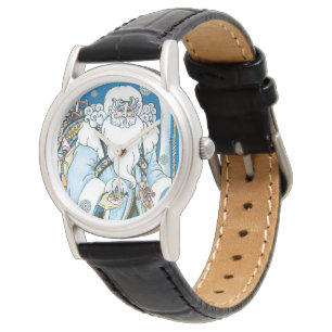 Vintage Christmas, Blue Santa Claus with Snowglobe Watch