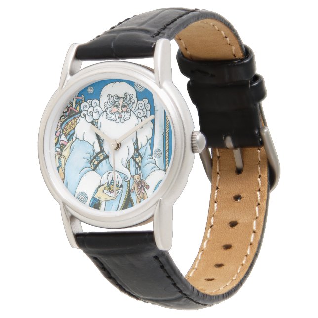 Vintage Christmas, Blue Santa Claus with Snowglobe Watch (Angled)