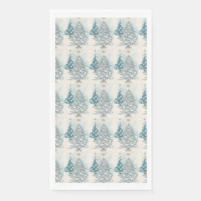  Vintage Christmas Blue & Silver Elegant Pine Tree Napkin (Front)
