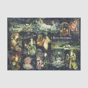 Vintage Christmas Blue Snowy Night Tissue Paper