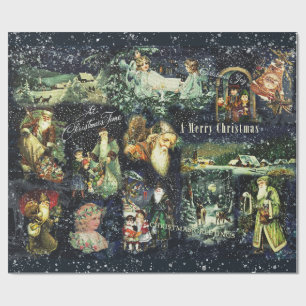 Vintage Christmas Blue Snowy Night Wrapping Paper