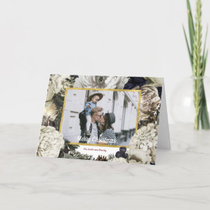 Vintage Christmas Botanical family photo Holiday Card