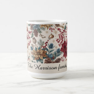 Vintage Christmas Botanical Pattern with Text Coffee Mug