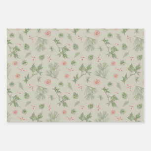 Vintage Christmas Botanical Wrapping Paper Sheet