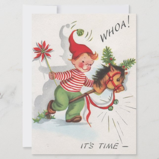 Vintage Christmas Boy Excited  Holiday Card (Front)