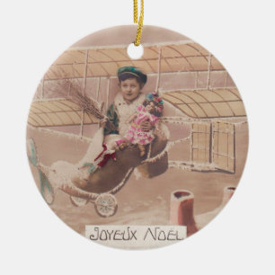 Vintage Christmas Boy Flying Airship Fantasy Ceram Ceramic Tree Decoration