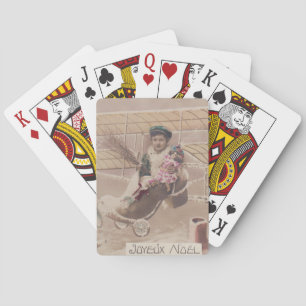 Vintage Christmas Boy Flying Airship Fantasy Playing Cards