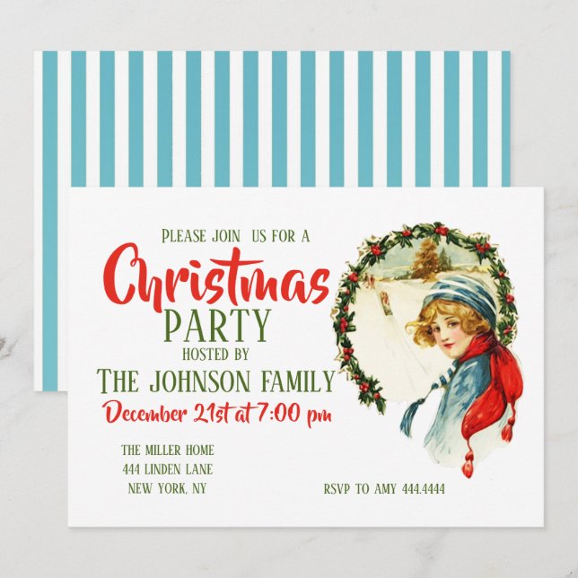 Vintage Christmas Boy            Invitation (Front/Back)