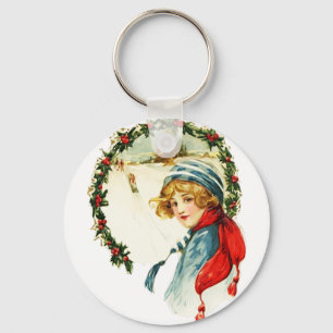 Vintage Christmas Boy Key Ring