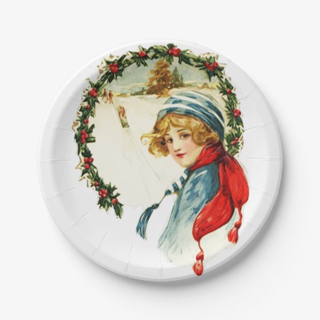Vintage Christmas Boy Paper Plate (Front)