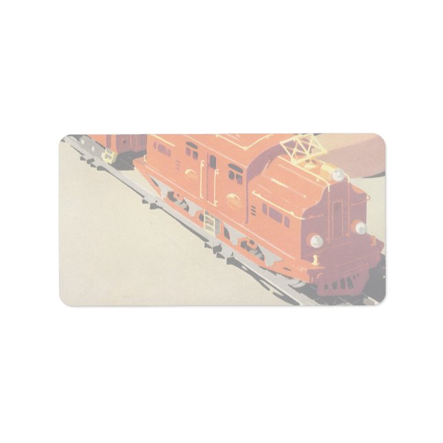 Vintage Christmas, Boy Playing with Toys Trains Label (Front)