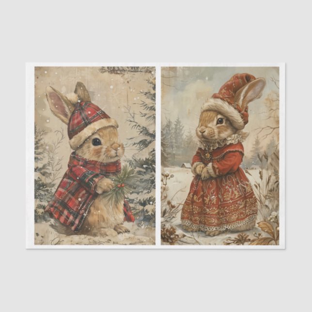 Vintage Christmas Bunnies - 2 designs per sheet (Front)