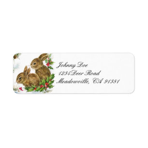 Vintage Christmas Bunnies Address Avery Label
