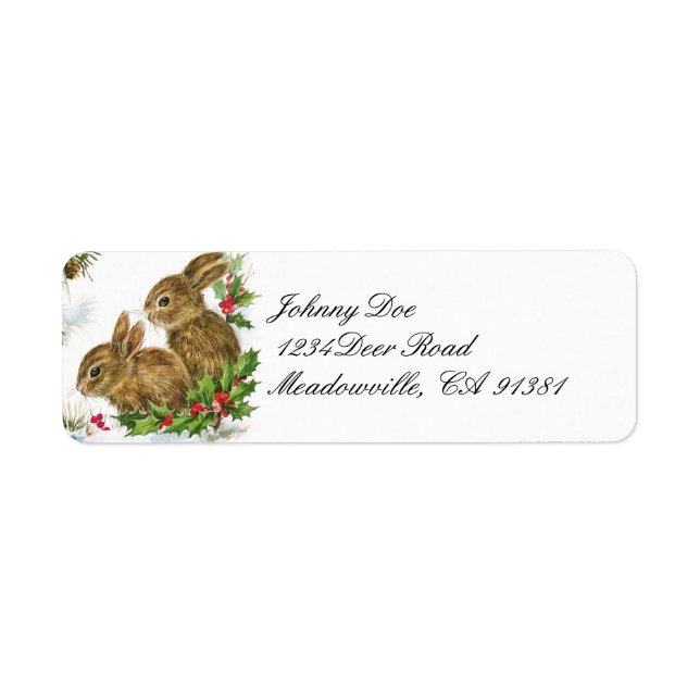 Vintage Christmas Bunnies Address Label (Front)