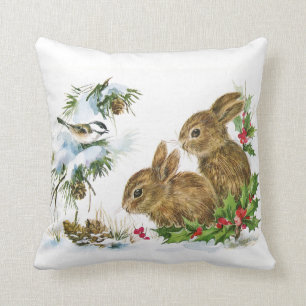 Vintage Christmas Bunnies Cushion